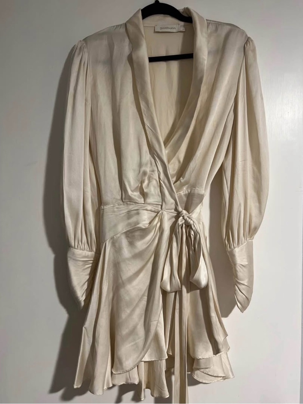 Zimmermann Cream Satin Mini Wrap Dress